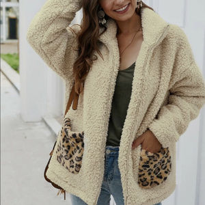 Cream Leopard print teddy coat
